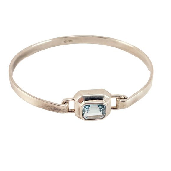 Blue Topaz Faceted, Rectangular Stone, Bezel Set Sterling Cuff Bracelet - Picture 7 of 11